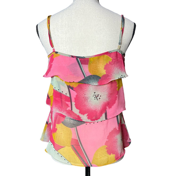 Zero Zero Blouse in Tiered Floral Print of Pink Yelllow Spaghetti Straps Size M - Picture 3 of 6